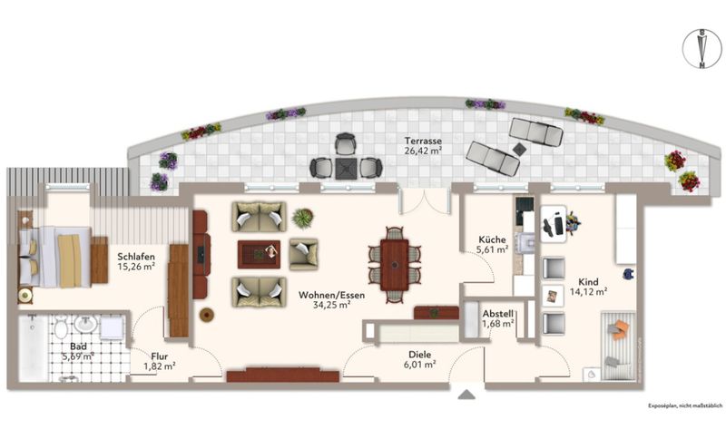 Drei-Raum-DG-Whg. mit großer Dachterrasse    (ME44)
